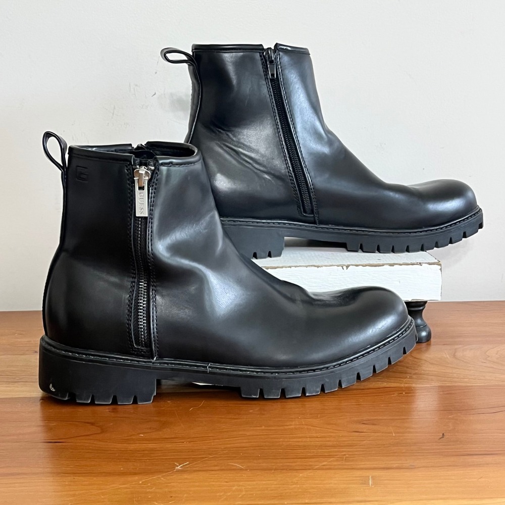 Guess GMDINE-C Mens Black Side Zip Combat Ankle Boots Lug Sole Size 10M